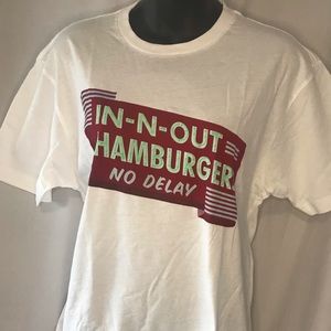 In & Our burger No Delay white t shirt medium